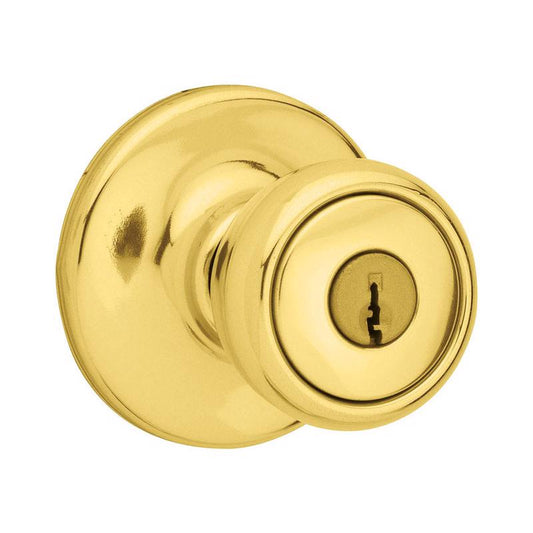 Kwikset Mobile Home Polished Brass Entry Door Knob 1-3/4 in.