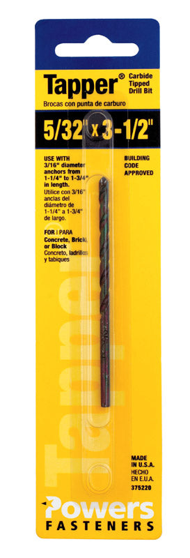 HILLMAN Tapper 5/32 in. X 3-1/2 in. L Carbide Tipped Drill Bit Straight Shank 1 pc
