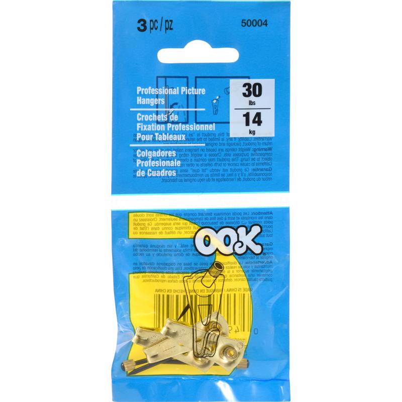 HILLMAN OOK Brass-Plated Gold Professional Picture Hanger 30 lb 3 pk