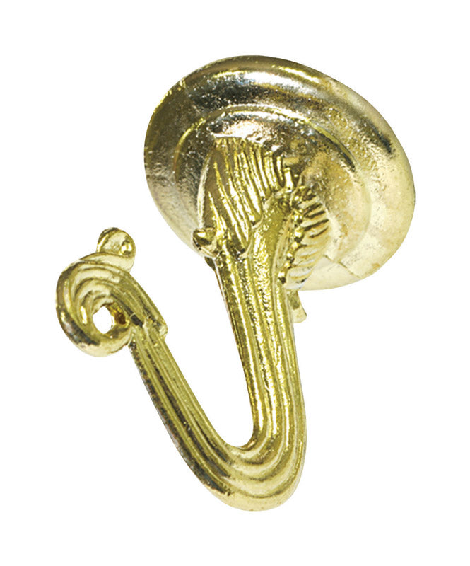 HILLMAN OOK Medium Antique Brass Gold Steel 1.1 in. L Swag Hook 30 lb 2 pk