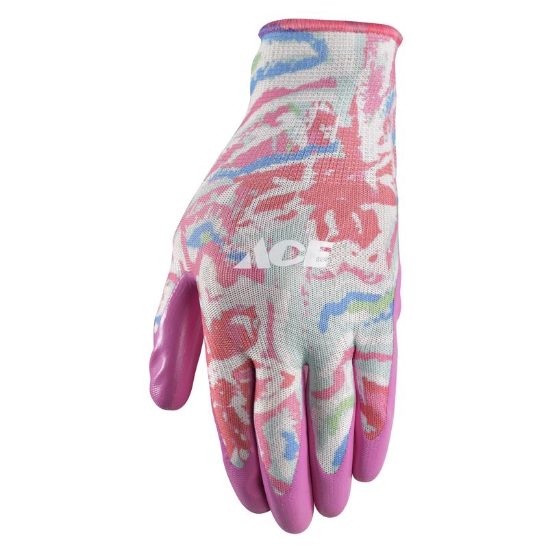 Ace Women's Indoor/Outdoor Nitrile Coated Work Gloves Pink S 1 pair