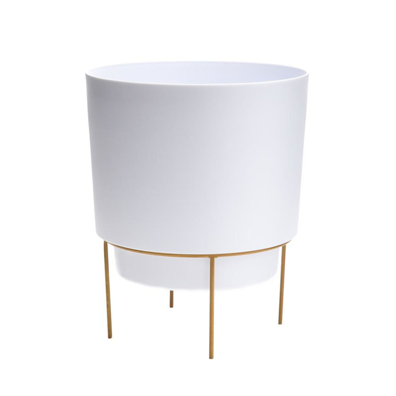 Bloem Hopson 16.5 in. H X 14 in. W X 14 in. D X 14 in. D Metal/Plastic Planter with Stand Casper Whi