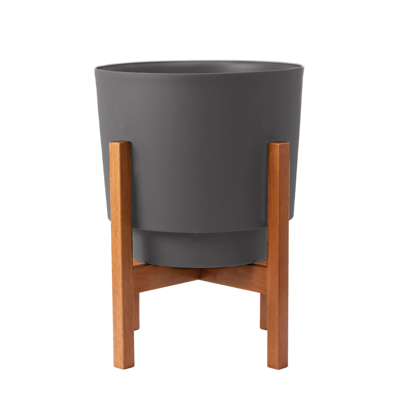 Bloem 13 in. H X 10 in. W X 10 in. D X 10 in. D Wood-Resin Hopson Planter with Stand Charcoal