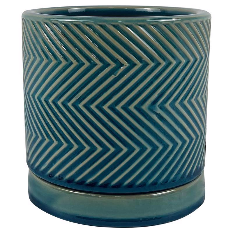 Border Concepts 6 in. D Ceramic Cross Pattern Planter Blue