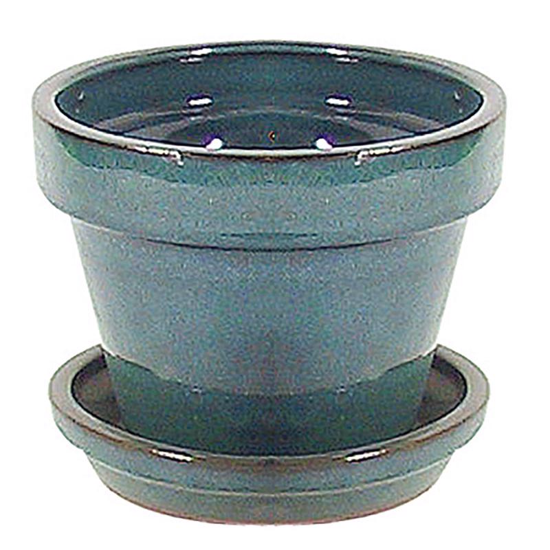 Border Concepts 6.75 in. H X 8.25 in. D Ceramic Planter Tropical Blue