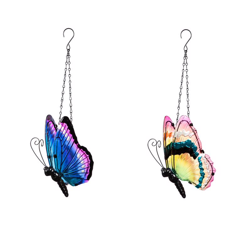 Meadowcreek Assorted Glass/Iron 9.45 in. H Hanging Butterfly Outdoor Decoration