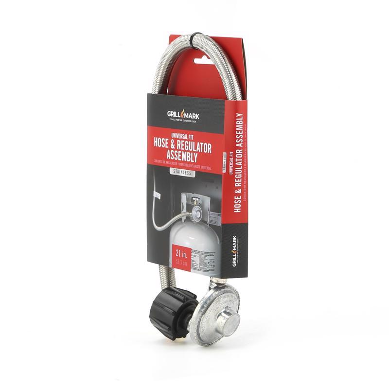 Grill Mark Stainless Steel Gas Line Hose and Regulator 21 in. L For Universal