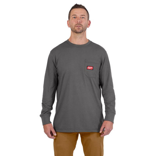 Milwaukee Gridiron XXL Long Sleeve Men's Round Neck Gray Tee Shirt