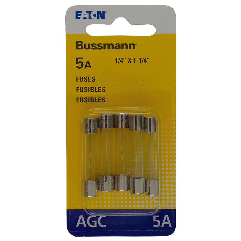 Bussmann 5 amps AGC Clear Glass Tube Fuse 5 pk