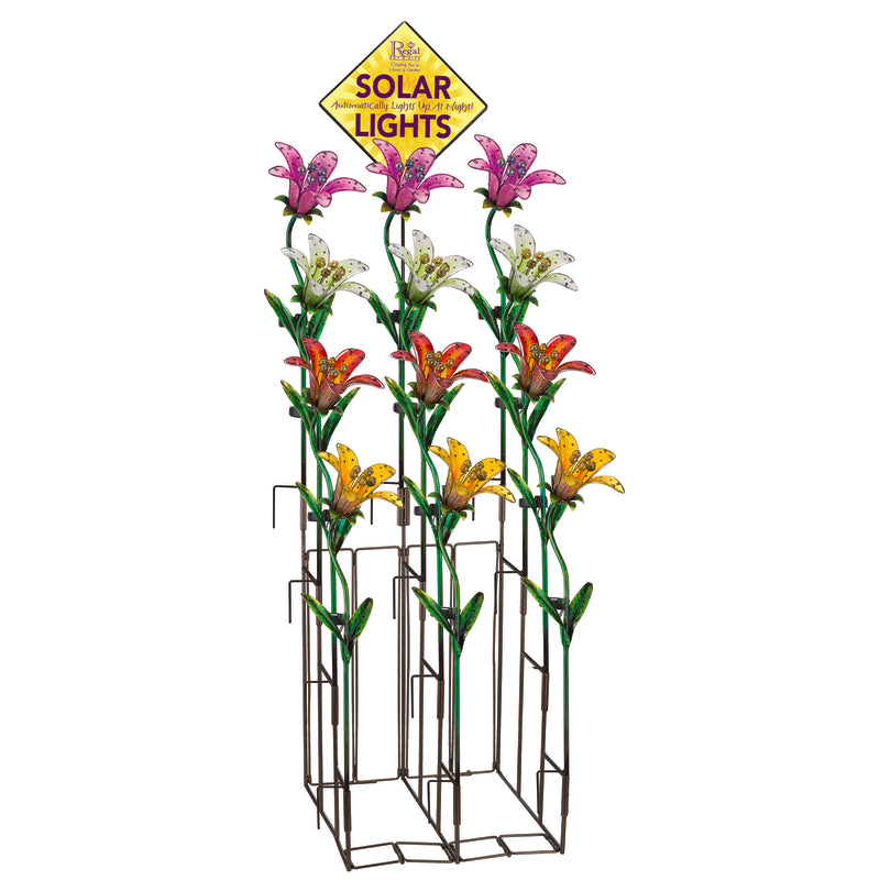 Regal Art & Gift Assorted Glass/Metal 33 in. H X 9 in. L X 7.25 in. W Tiger Lily Solar Garden Stake