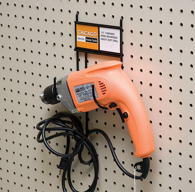10 in. H X 6 in. W X 5 in. D Black Metal Power Drill Hanger Rack