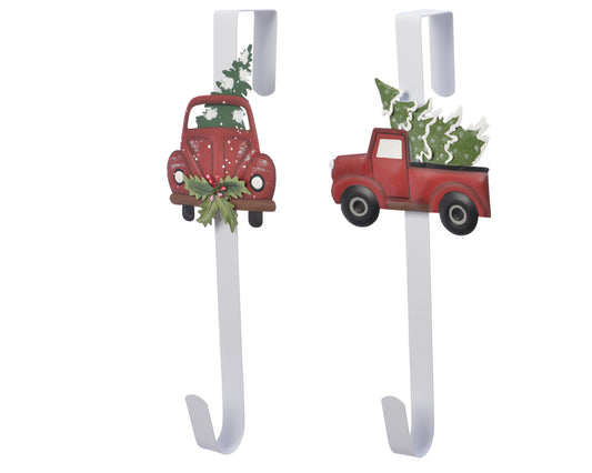 Decoris 15 in. Red Pickup Truck with Tree Wreath Hanger 1 pk
