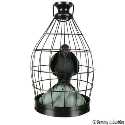 Gemmy 12 in. LED Crow Sculpture Crow In Cage Hanging Decor
