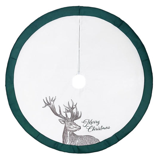 Celebrations Home Green/White Merry Christmas Deer Tree Skirt 48 in.