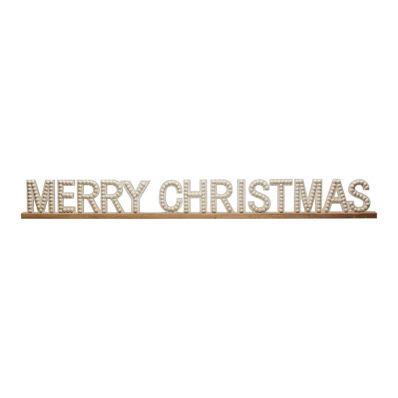 Creative Co-Op Natural/White Hobnail Merry Christmas Sign 6 in.