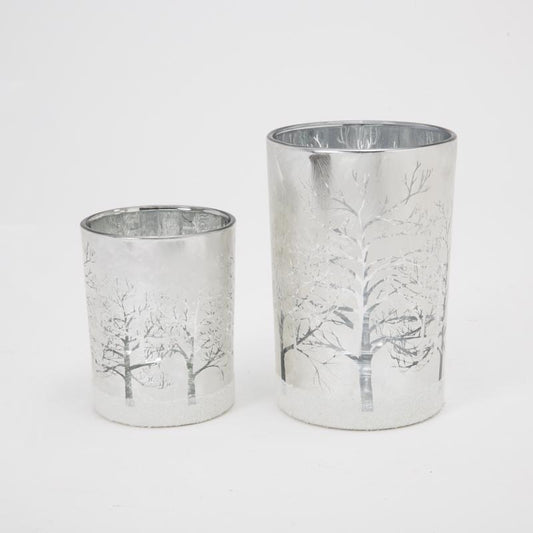 Gerson Silver Glass Holiday Candle Holder 7 in.