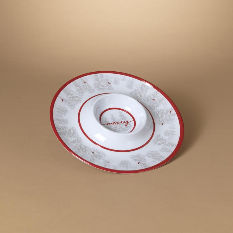 Gerson Red/White Holiday Cardinal Chip and Dip Plate