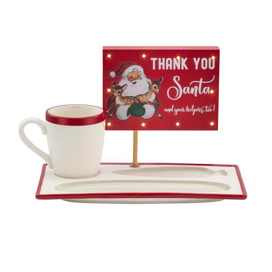 Mr. Christmas LED Red and White Santa Milk and Cookie Tray Table Decor 8.1 in.