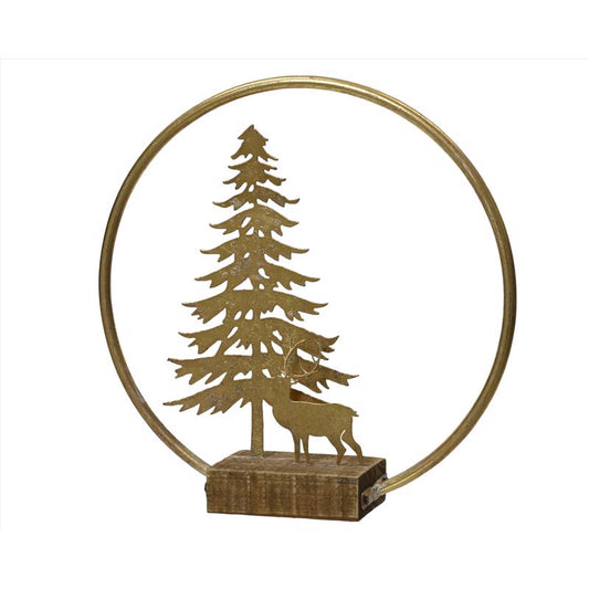 Decoris Gold Tree with Deer Table Decor 11 in.