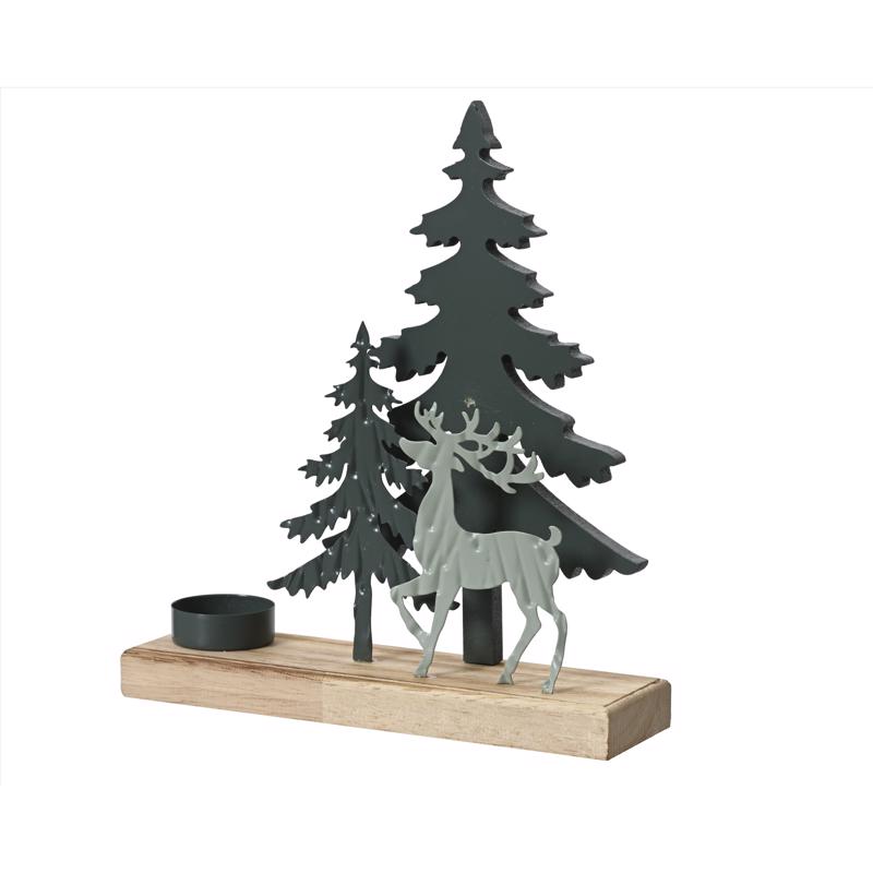 Decoris Multicolored Deer and Tree Tealight Candle Holder 10 in.
