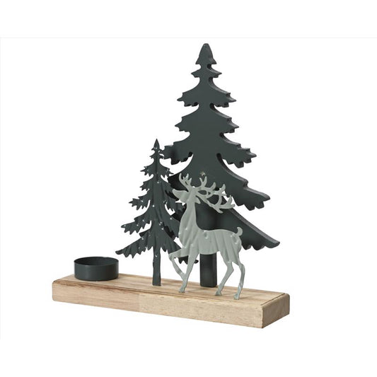 Decoris Multicolored Deer and Tree Tealight Candle Holder 10 in.