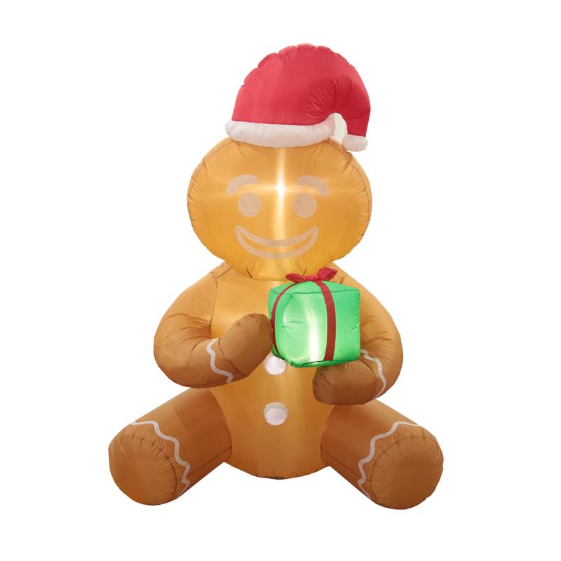 Celebrations White Gingerbread Man with Gift 6 ft. Inflatable