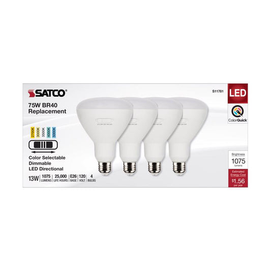 Satco  BR40 E26 (Medium) LED Bulb Tunable White/Color Changing 75 Watt Equivalence 4 pk