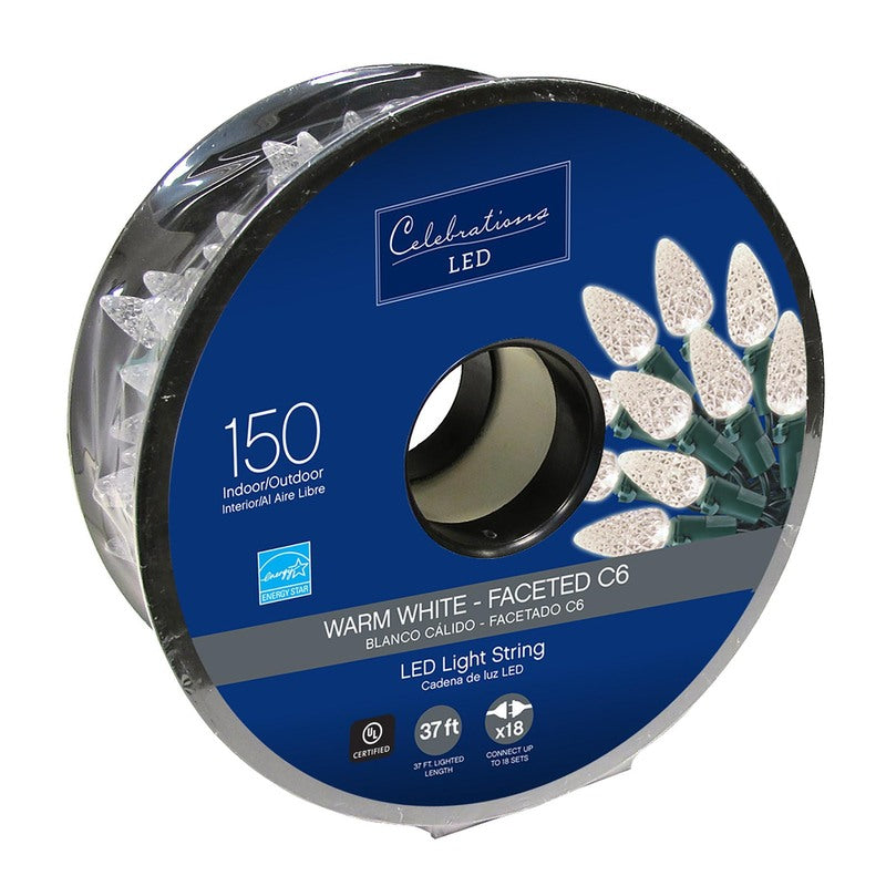 Celebrations LED C6 Clear/Warm White 150 ct String Christmas Lights 37 ft.