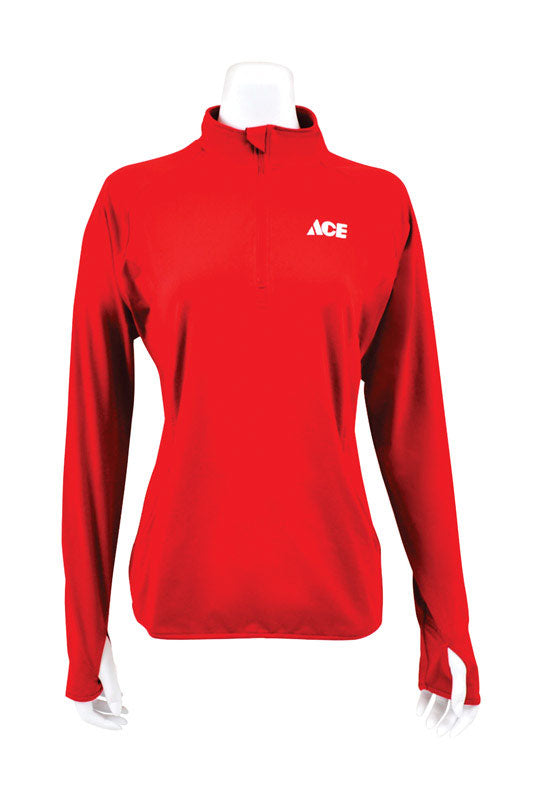 Artcraft L Long Sleeve Women's 1/4 Zip Red Pullover Shirt